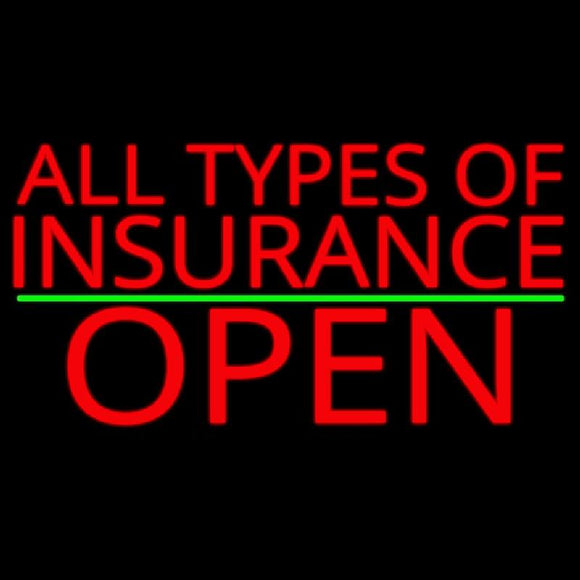 All Types Of Insurance Open Green Line Handmade Art Neon Sign