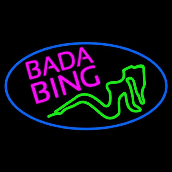 Bada Bing Girl With Blue Border Handmade Art Neon Sign