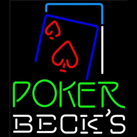 Becks Green Poker Red Heart Beer Sign Handmade Art Neon Sign