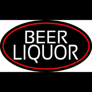 Beer Liquor Oval With Red Border Handmade Art Neon Sign