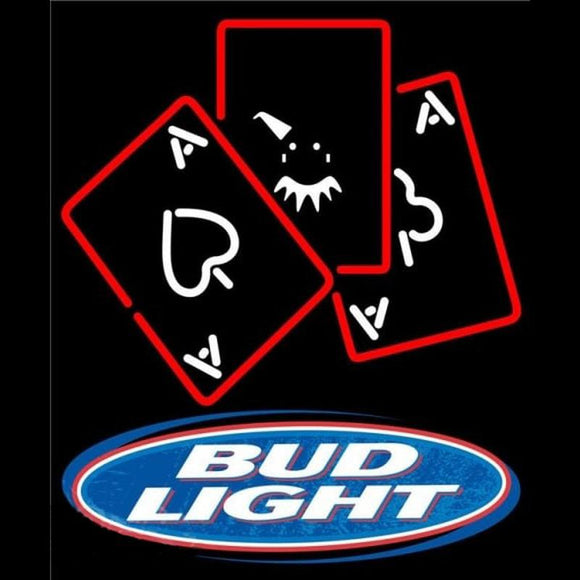 Bud Light Ace And Poker Beer Sign Handmade Art Neon Sign