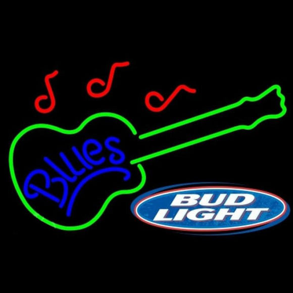 Bud Light Blues Guitar Beer Sign Handmade Art Neon Sign