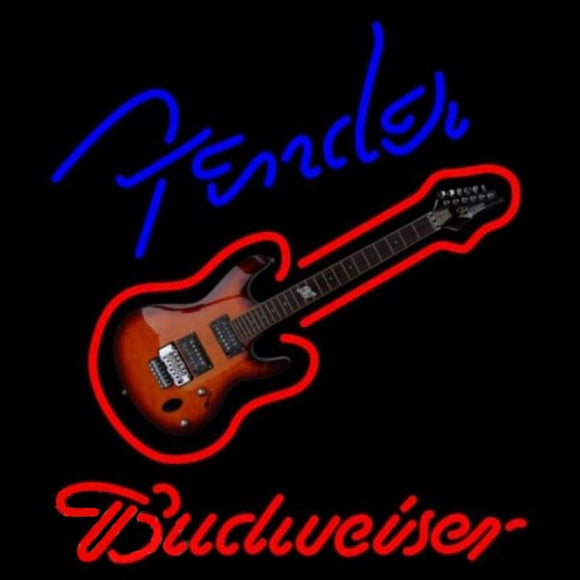 Budweiser Fender Blue Red Guitar Beer Sign Handmade Art Neon Sign