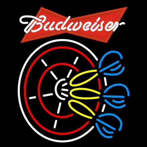 Budweiser Red Darts Pin Beer Sign Handmade Art Neon Sign