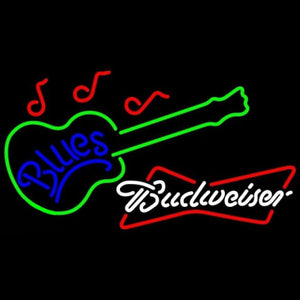Budweiser White Blues Guitar Beer Sign Handmade Art Neon Sign