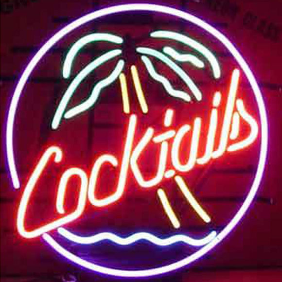 Professional  Cocktails Palm Tree Beer Bar Open Neon Signs