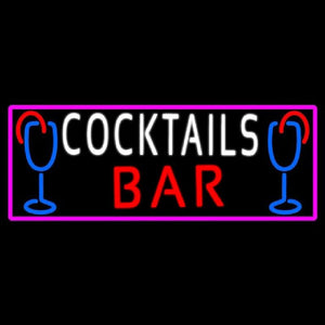 Cocktails Bar With Glass Handmade Art Neon Sign