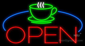 Coffee Cup Table Open Neon Sign