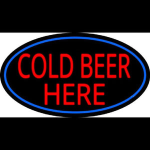 Cold Beer Here With Blue Border Handmade Art Neon Sign