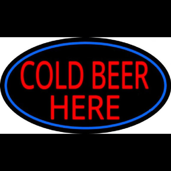 Cold Beer Here With Blue Border Handmade Art Neon Sign