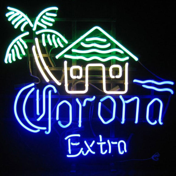 Corona Extra With House Palm Tree Neon Bar Sign