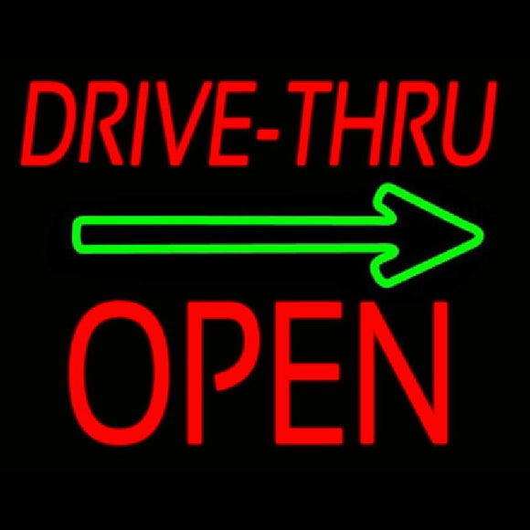 Drive Thru Block Open With Green Arrow Handmade Art Neon Sign