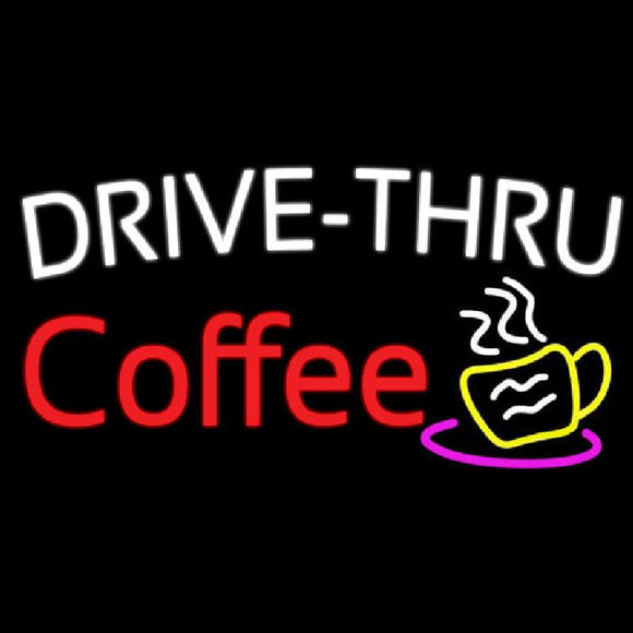Drive Thru Coffee With Coffee Glass Handmade Art Neon Sign