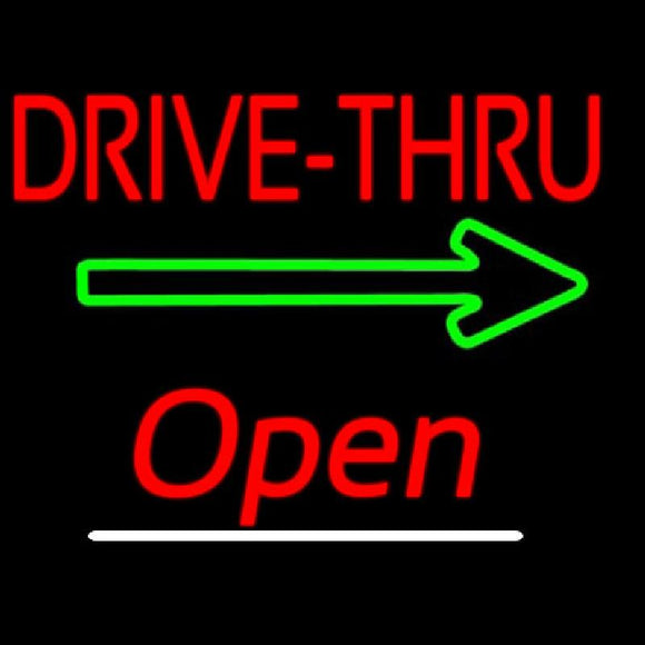 Drive Thru Open White Line Handmade Art Neon Sign
