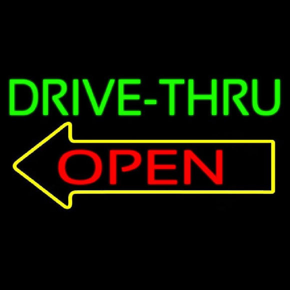 Drive Thru Open With Arrow Handmade Art Neon Sign