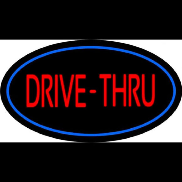 Drive Thru Oval Blue Handmade Art Neon Sign
