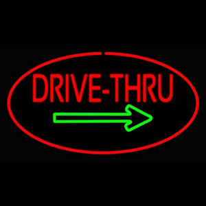Drive Thru Oval Red Green Arrow Handmade Art Neon Sign