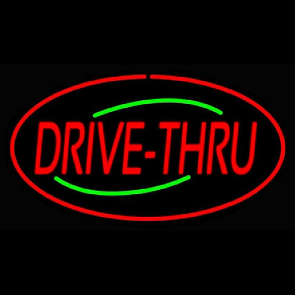 Drive Thru Oval Red Handmade Art Neon Sign