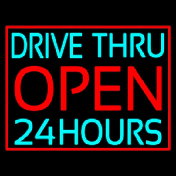 Drive Thru Red Open 24 Hours Handmade Art Neon Sign