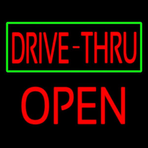 Drive Thru With Green Border Block Open Handmade Art Neon Sign