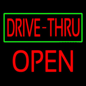 Drive Thru With Green Border Open Handmade Art Neon Sign
