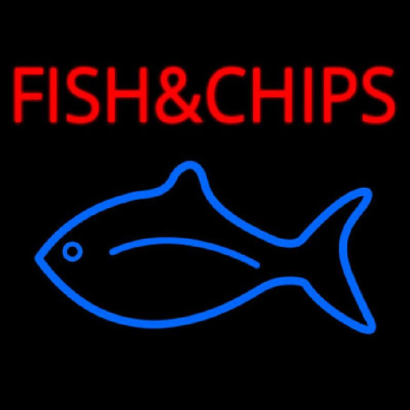Fish And Chips With Fish Logo  Handmade Art Neon Sign