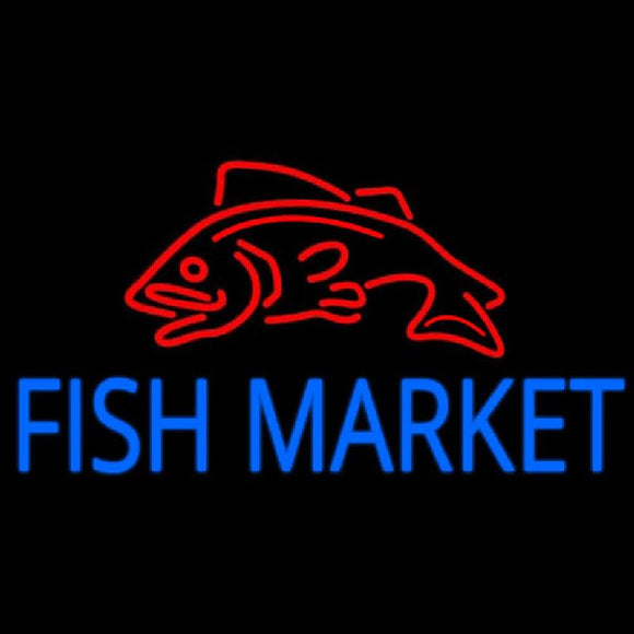 Fish Market With Red Fish Handmade Art Neon Sign