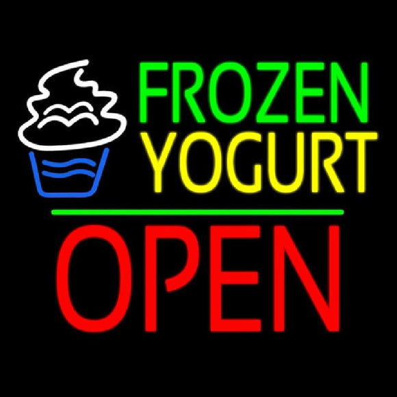 Frozen Yogurt Block Open Green Line Handmade Art Neon Sign