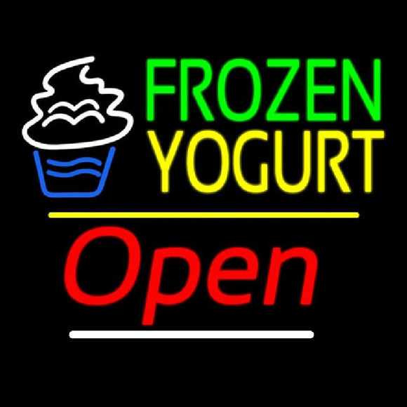 Frozen Yogurt Open Yellow Line Handmade Art Neon Sign