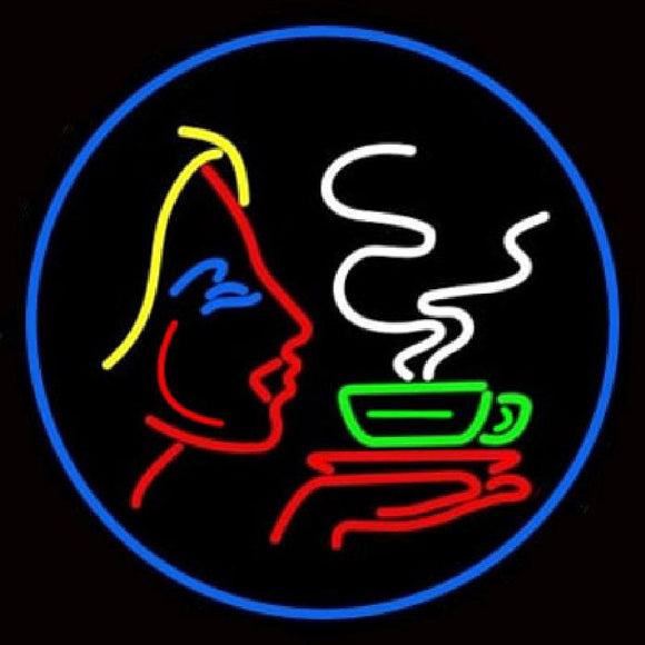 Girl Logo With Hot Coffee Handmade Art Neon Sign