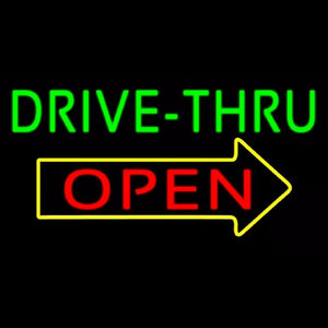 Green Drive Thru Open Arrow Handmade Art Neon Sign