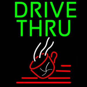 Green Drive Thru With Coffee Glass Handmade Art Neon Sign