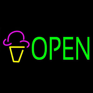Green Open Ice Cream Cone Handmade Art Neon Sign