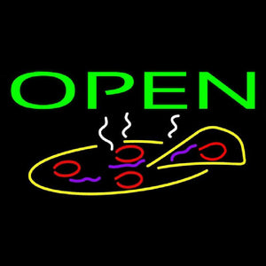 Green Open Pizza Handmade Art Neon Sign