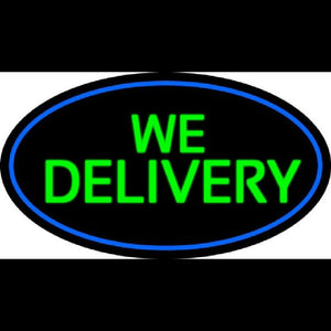 Green We Deliver Oval With Blue Border Handmade Art Neon Sign