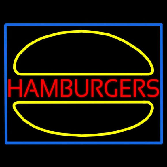 Hamburgers Logo Blue Border Handmade Art Neon Sign