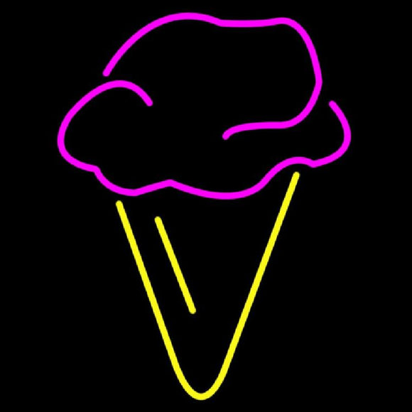 Hard Ice Cream In Pink With Yellow Cone Handmade Art Neon Sign