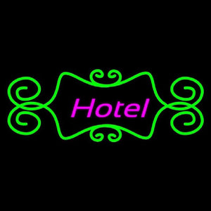 Hotel With Green Art Border Handmade Art Neon Sign