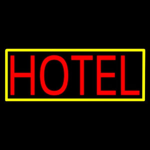 Hotel With Yellow Border Handmade Art Neon Sign