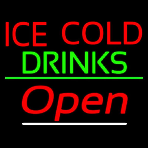 Ice Cold Drinks Red Open Handmade Art Neon Sign