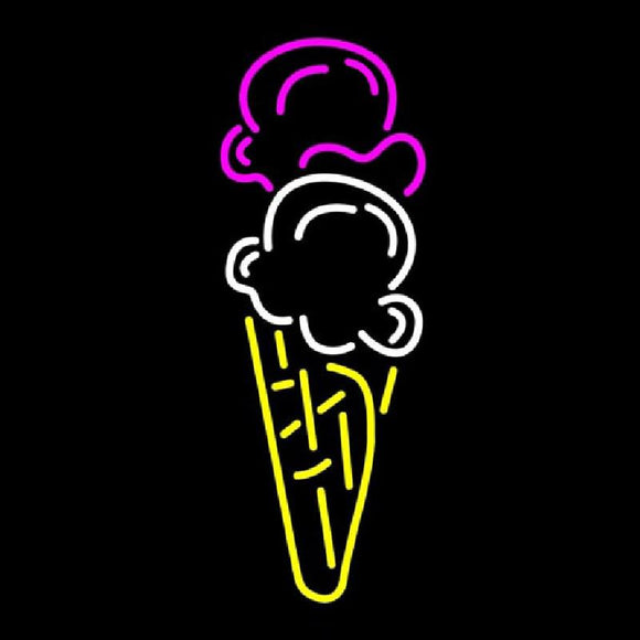 Ice Cream Cone Double Scoop Logo Handmade Art Neon Sign