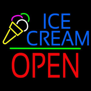 Ice Cream Logo Block Open Green Line Handmade Art Neon Sign