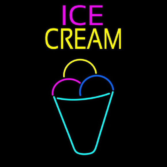 Ice Cream Multicolored Cone Handmade Art Neon Sign