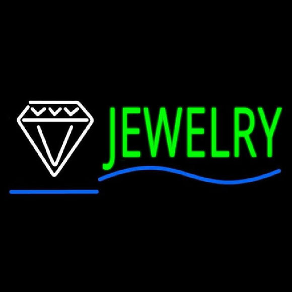 Jewelry Block Diamond Logo Blue Line Handmade Art Neon Sign