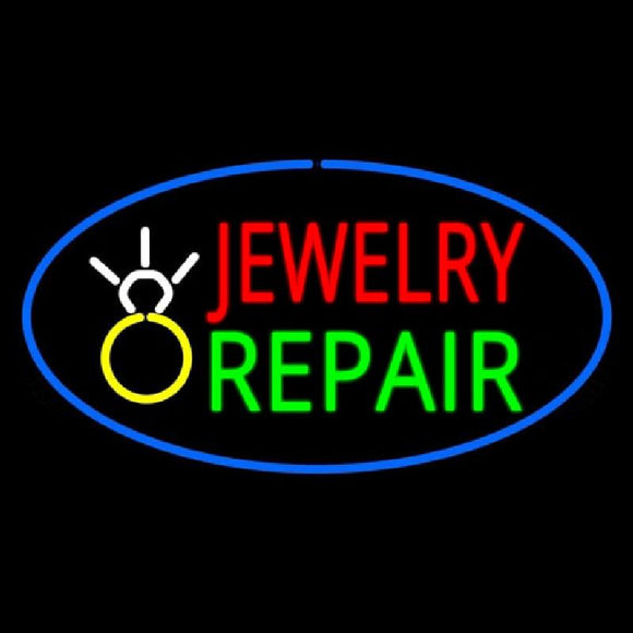 Jewelry Repair Oval Blue Handmade Art Neon Sign