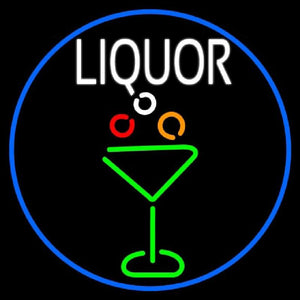 Liquor And Martini Glass Oval With Blue Border Handmade Art Neon Sign