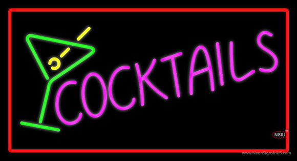 Cocktail with Cocktail Glass Red Border Neon Sign