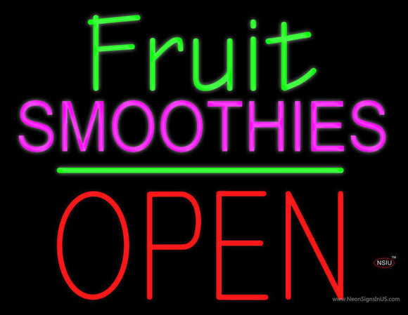 Fruit Smoothies Block Open Green Line Neon Sign