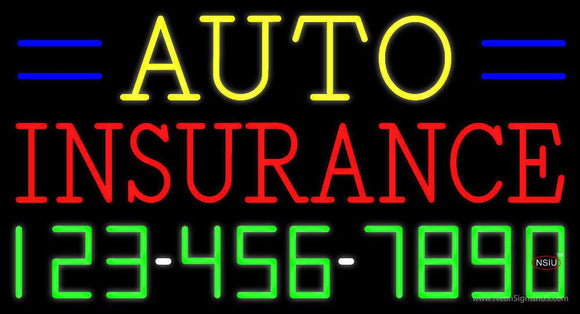 Auto Insurance with Phone Number Neon Sign
