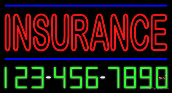 Double Stroke Red Insurance with Phone Number Neon Sign